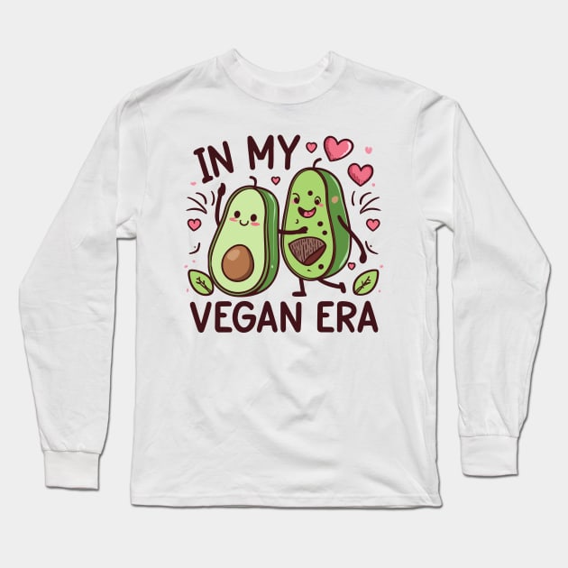 "In My Vegan Era" Avocado Tee | Adorable Avocado Shirt | Perfect for Vegan Lifestyle Enthusiasts | Cute Gift for her Long Sleeve T-Shirt by Indigo Lake